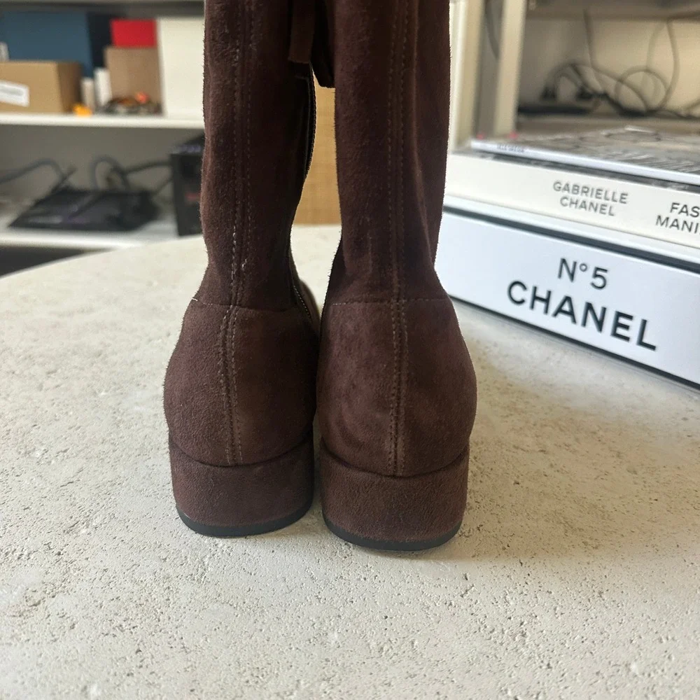 NEW Reformation Raven Knee-High Boots Suede Square Toe Block Heel Side Zip 6
